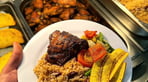 Tea brined smoked chicken rice and peas and roast veg served at Stormont House SEN School.jpg