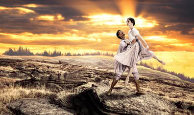 Jane Eyre, publicity, 2025, Dreda Blow and Isaac Lee-Baker, photo Guy Farrow