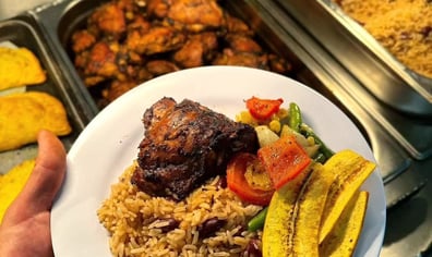 Tea brined smoked chicken rice and peas and roast veg served at Stormont House SEN School